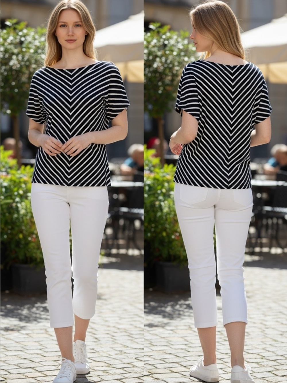 Source Unknown Navy and White Chevron Top